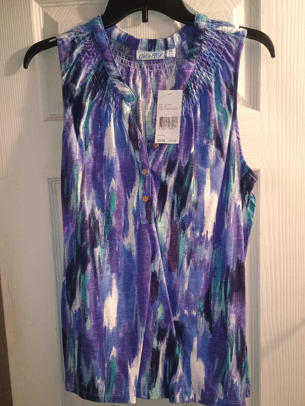 Kiwi Fresh Purple Blue Sleeveless Henley Top